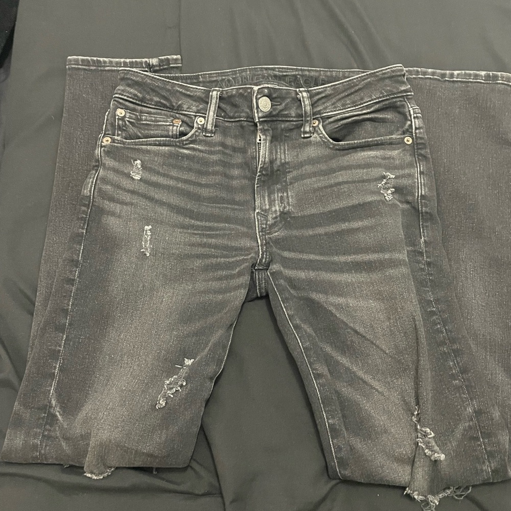 American Eagle Men Black Distressed Jeans